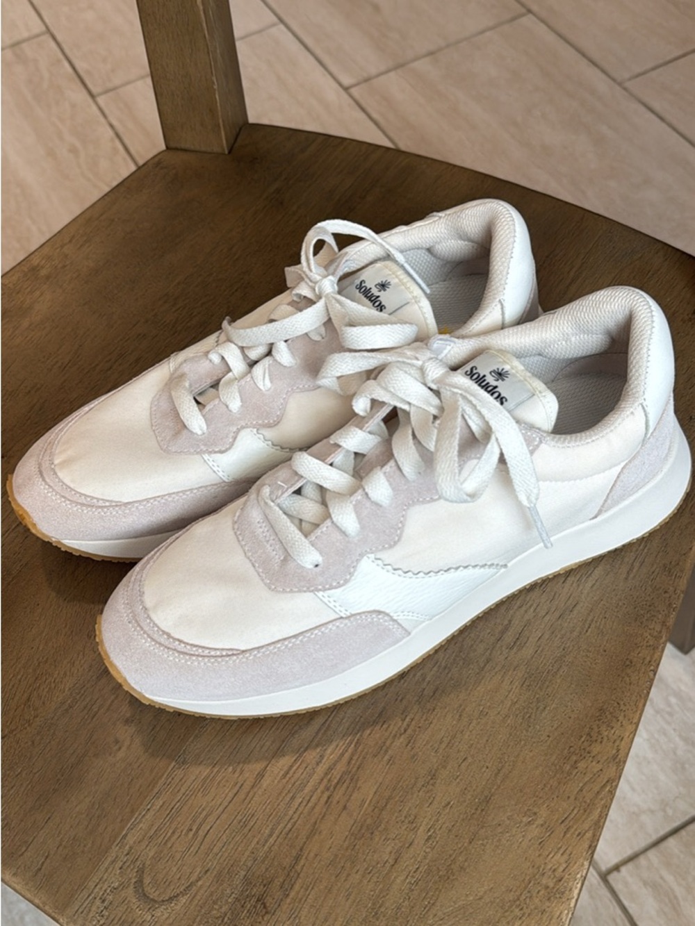 Soludos White & Beige Suede Runner Sneakers